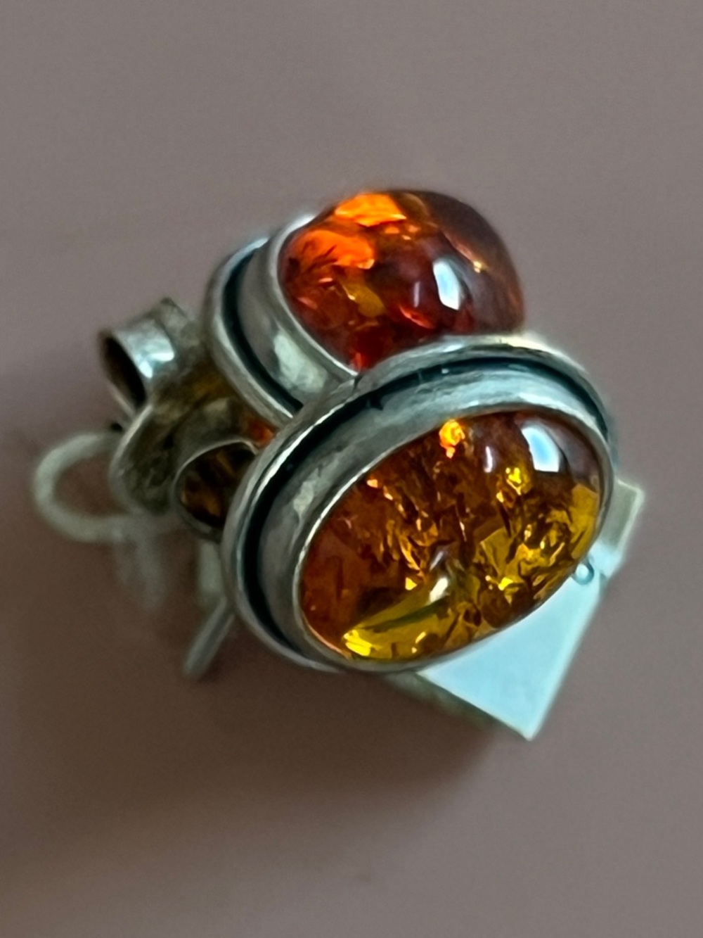 Sterling Silver Oval Gorgeous Amber earnings  - Rich Orange